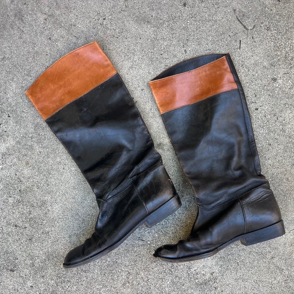 1970s YSL archive equestrian boots Rive Gauche black brown 37 6 6.5 Italy boho